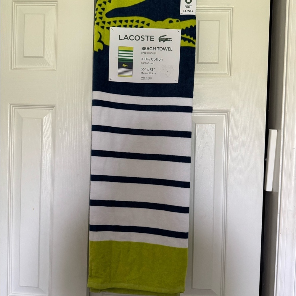 Lacoste Blue and White Striped Accent Towel